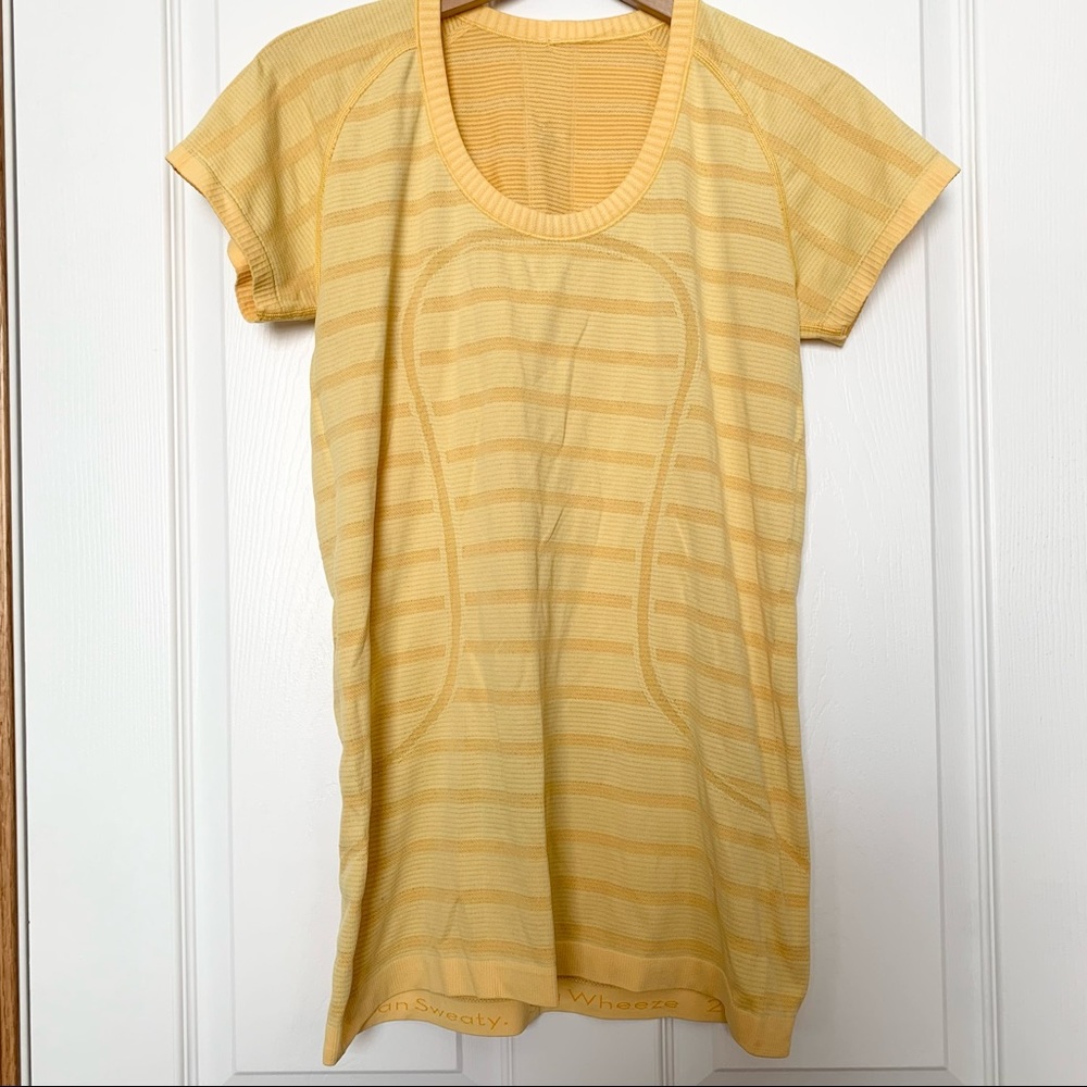 LULULEMON Vansweaty Sea Wheeze 2013 Swiftly Tech shortsleeved shirt yell…